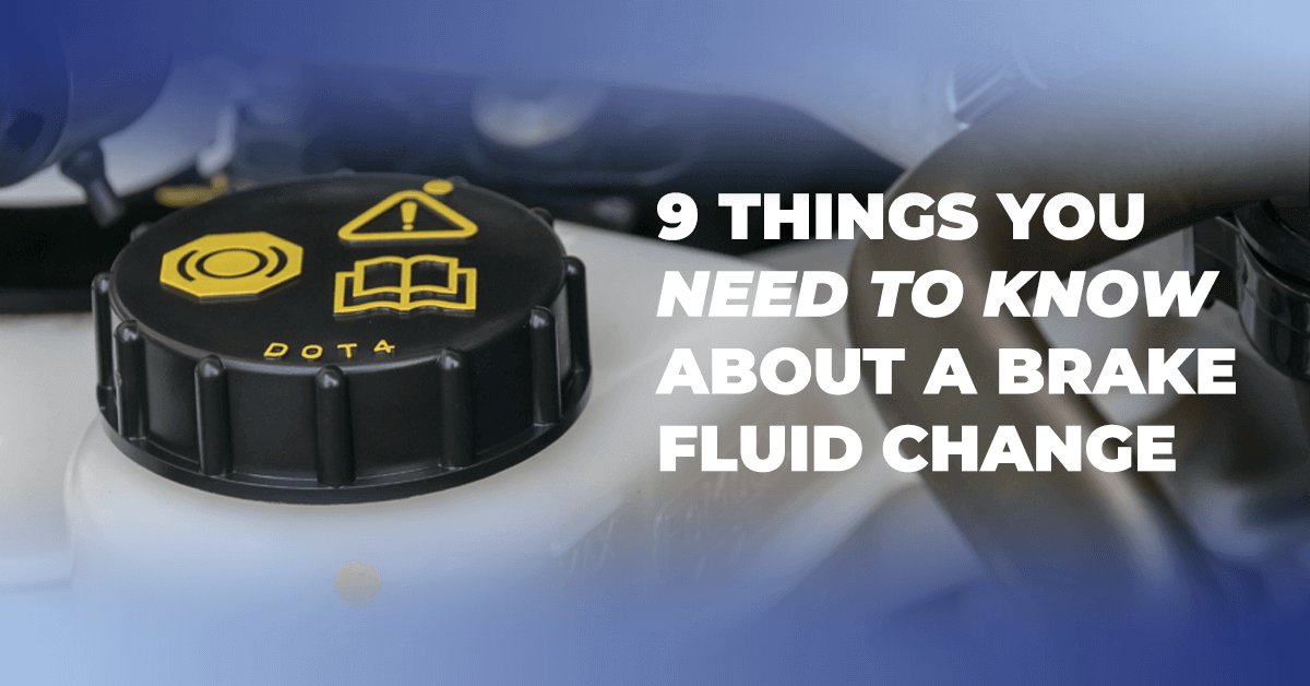 The article title over the cap on the brake fluid container in a car, in a blue overlay.