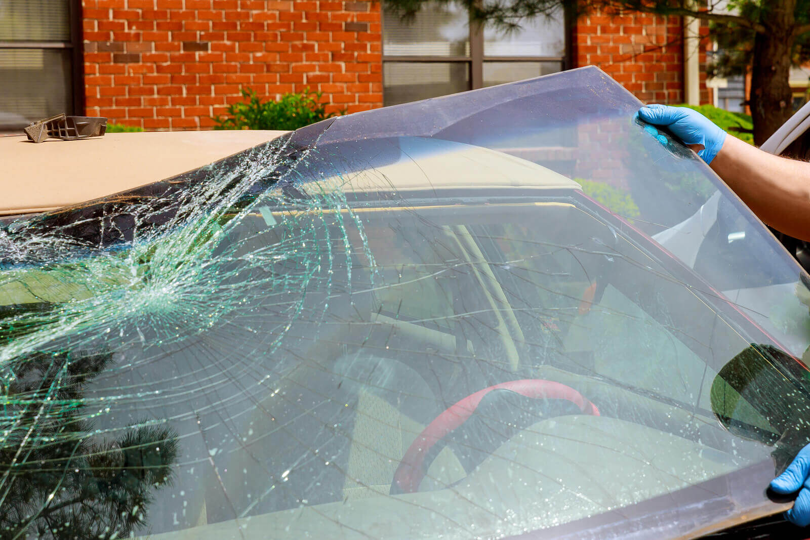 Windscreen replacement in progress